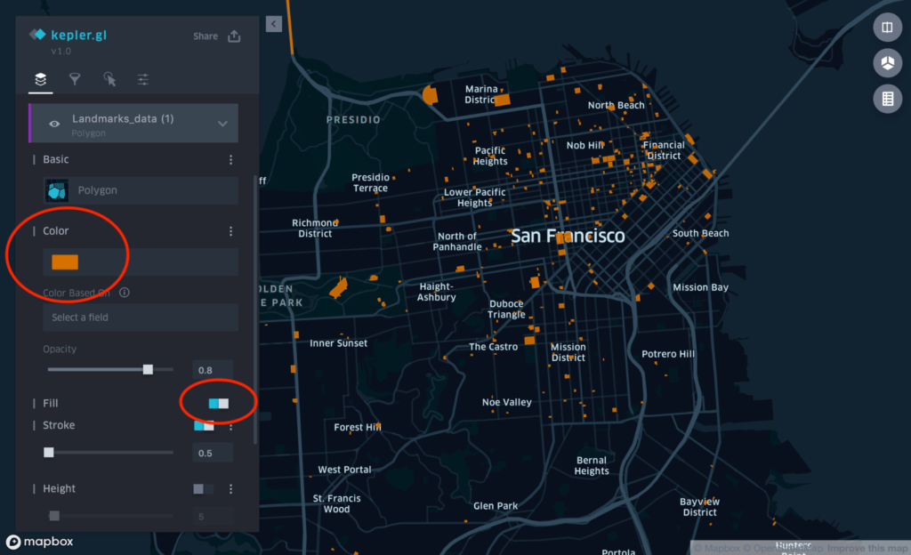 Visualization of San Francisco with landmarks